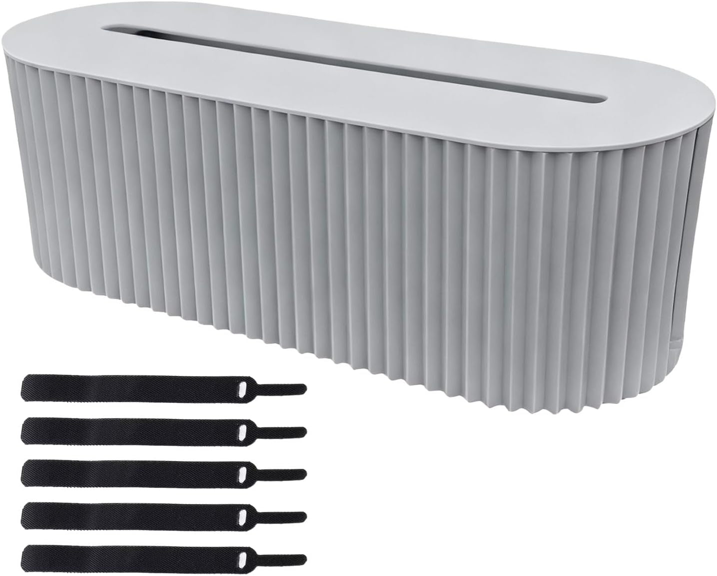 Professional Cable Tidy Box with 5 Cable Ties, Large Oval Cable Organiser Box (33 X 13 X 11 Cm), Dual Side Outlets Cable Management Box for Hiding Power Strips & Wires, Milk Blue PP