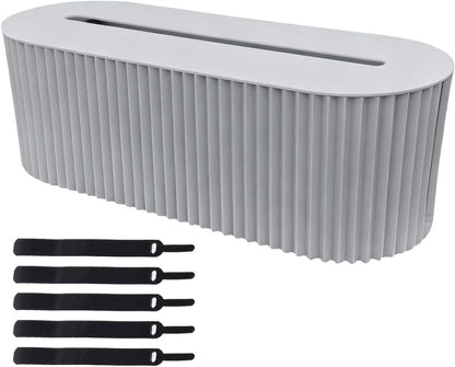 Professional Cable Tidy Box with 5 Cable Ties, Large Oval Cable Organiser Box (33 X 13 X 11 Cm), Dual Side Outlets Cable Management Box for Hiding Power Strips & Wires, Milk Blue PP