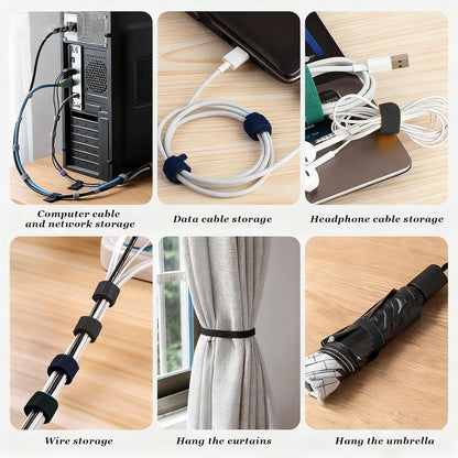 Professional Cable Tidy Box with 5 Cable Ties, Large Oval Cable Organiser Box (33 X 13 X 11 Cm), Dual Side Outlets Cable Management Box for Hiding Power Strips & Wires, Milk Blue PP