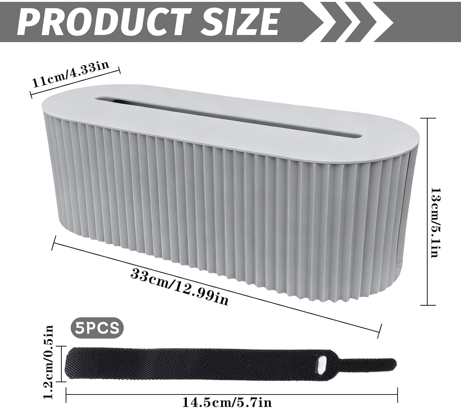 Professional Cable Tidy Box with 5 Cable Ties, Large Oval Cable Organiser Box (33 X 13 X 11 Cm), Dual Side Outlets Cable Management Box for Hiding Power Strips & Wires, Milk Blue PP