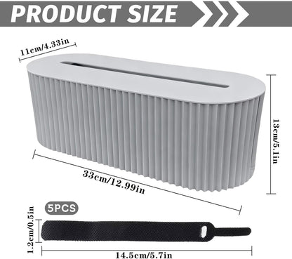 Professional Cable Tidy Box with 5 Cable Ties, Large Oval Cable Organiser Box (33 X 13 X 11 Cm), Dual Side Outlets Cable Management Box for Hiding Power Strips & Wires, Milk Blue PP